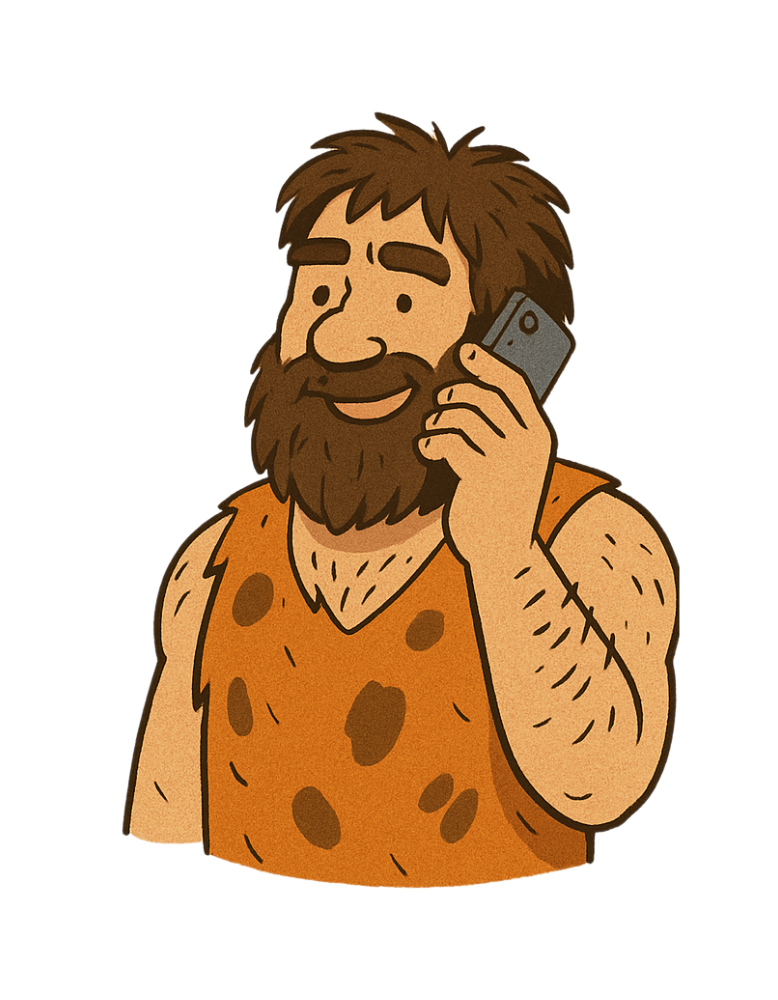 Caveman on Phone